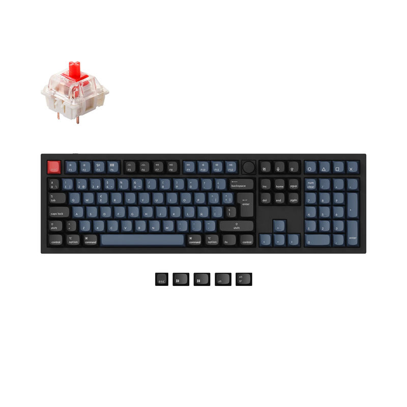 Keychron Q6 QMK Custom Mechanical Keyboard ISO Layout Collection - Type:Fully Assembled Knob (Carbon Black) - Layout Version:ES-ISO - Switches:Gateron G Pro Red