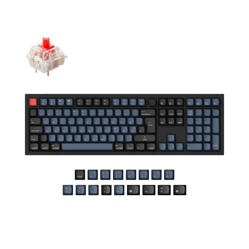 Keychron Q6 QMK Custom Mechanical Keyboard ISO Layout Collection - Type:Fully Assembled Knob (Carbon Black) - Layout Version:DE-ISO - Switches:Gateron G Pro Red