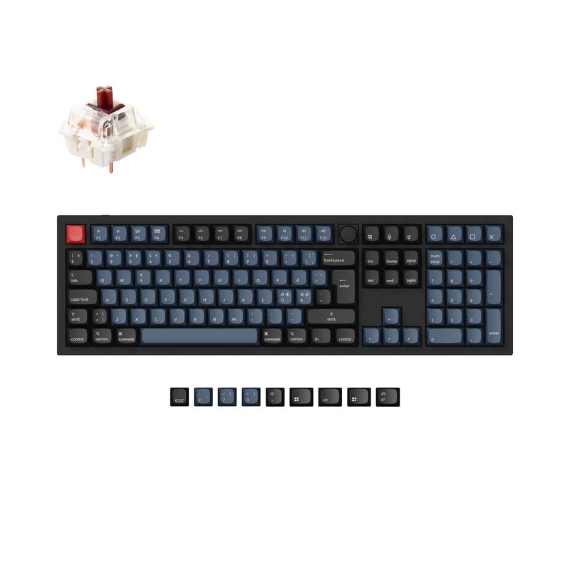 Keychron Q6 QMK Custom Mechanical Keyboard ISO Layout Collection - Type:Fully Assembled Knob (Carbon Black) - Layout Version:Nordic-ISO - Switches:Gateron G Pro Brown