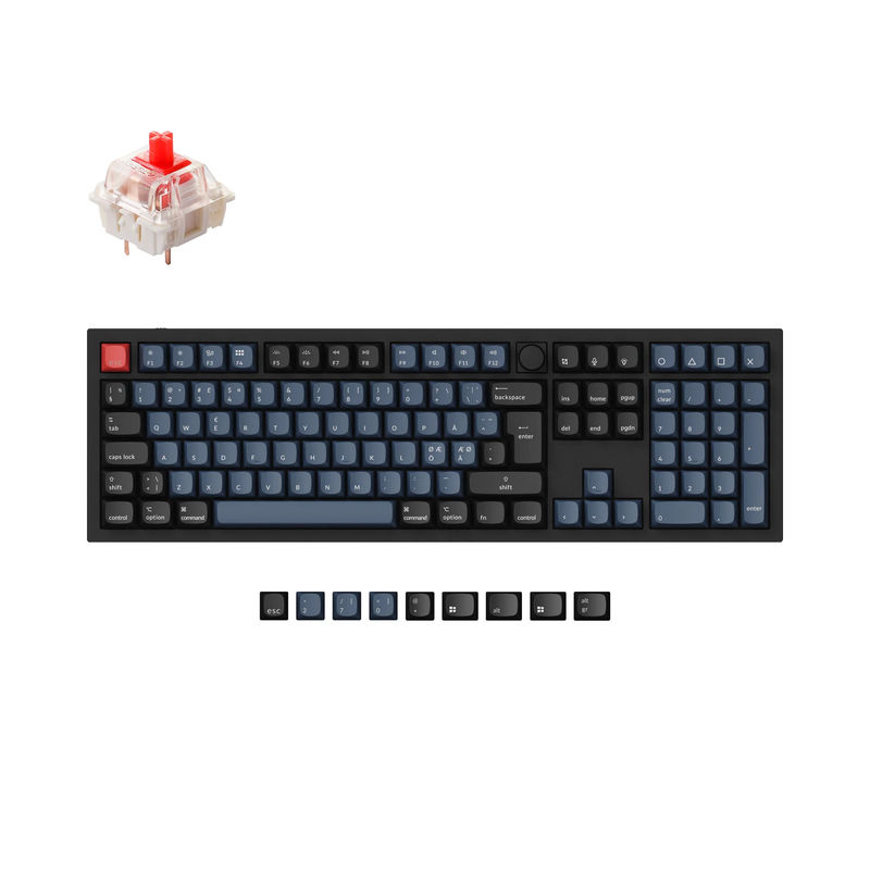 Keychron Q6 QMK Custom Mechanical Keyboard ISO Layout Collection - Type:Fully Assembled Knob (Carbon Black) - Layout Version:Nordic-ISO - Switches:Gateron G Pro Red