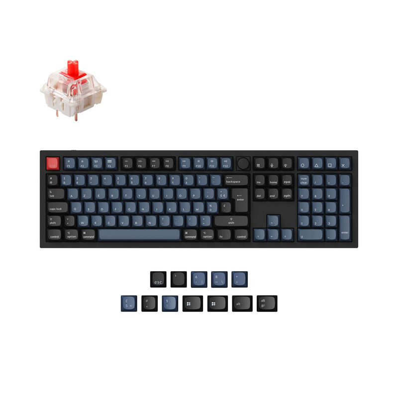 Keychron Q6 QMK Custom Mechanical Keyboard ISO Layout Collection - Type:Fully Assembled Knob (Carbon Black) - Layout Version:FR-ISO - Switches:Gateron G Pro Red