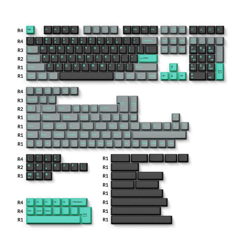 Cherry Profile Double - Shot PBT Full Set Keycaps - Hacker Mint