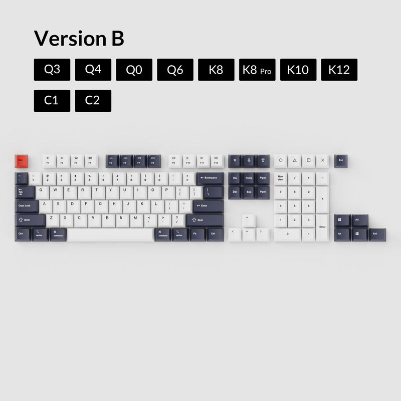 OEM Dye-Sub PBT Keycap Set - Bluish Black White - Version:OEM Keycap Set - Keyboard Version:Version B