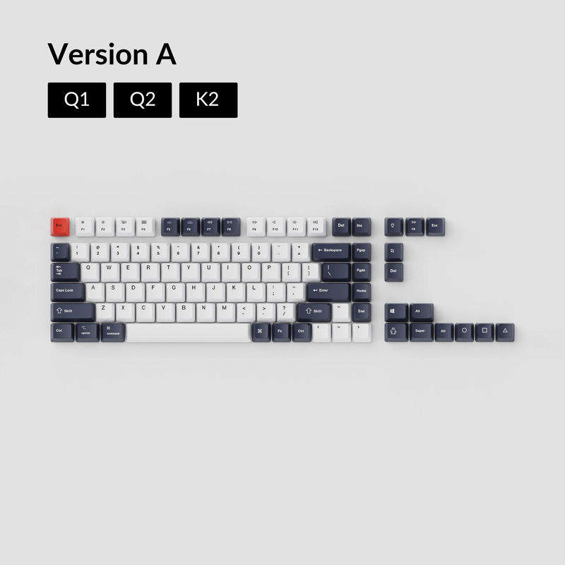 OEM Dye-Sub PBT Keycap Set - Bluish Black White - Version:OEM Keycap Set - Keyboard Version:Version A