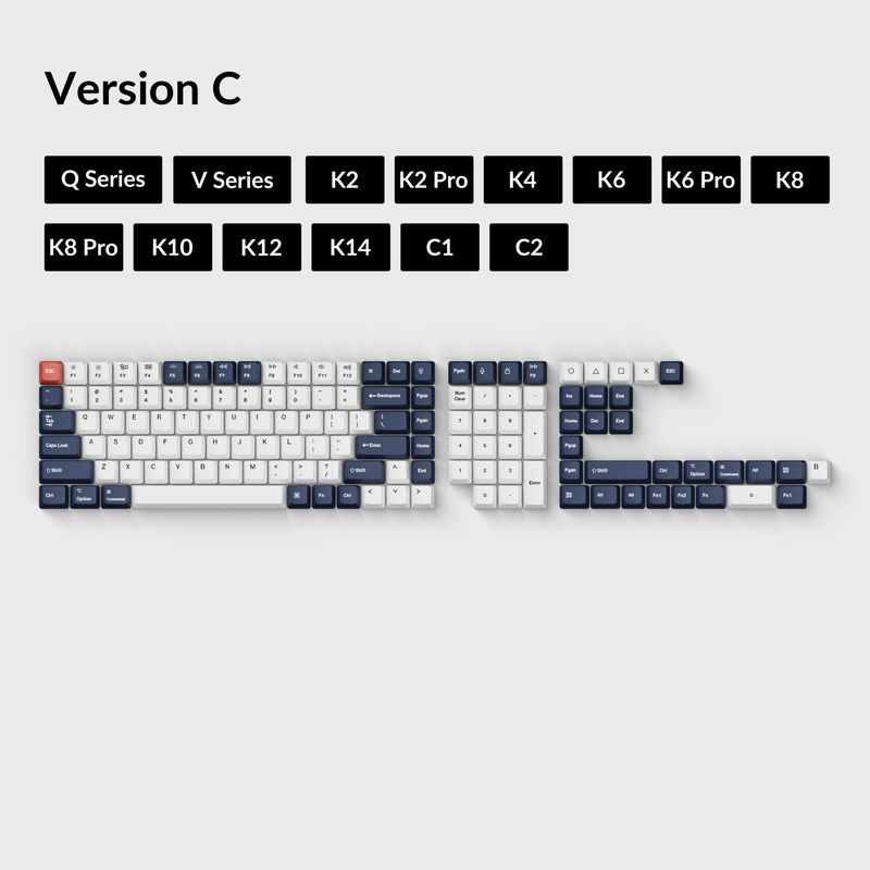 OEM Dye-Sub PBT Keycap Set - Bluish Black White - Version:OEM Keycap Set - Keyboard Version:Version C