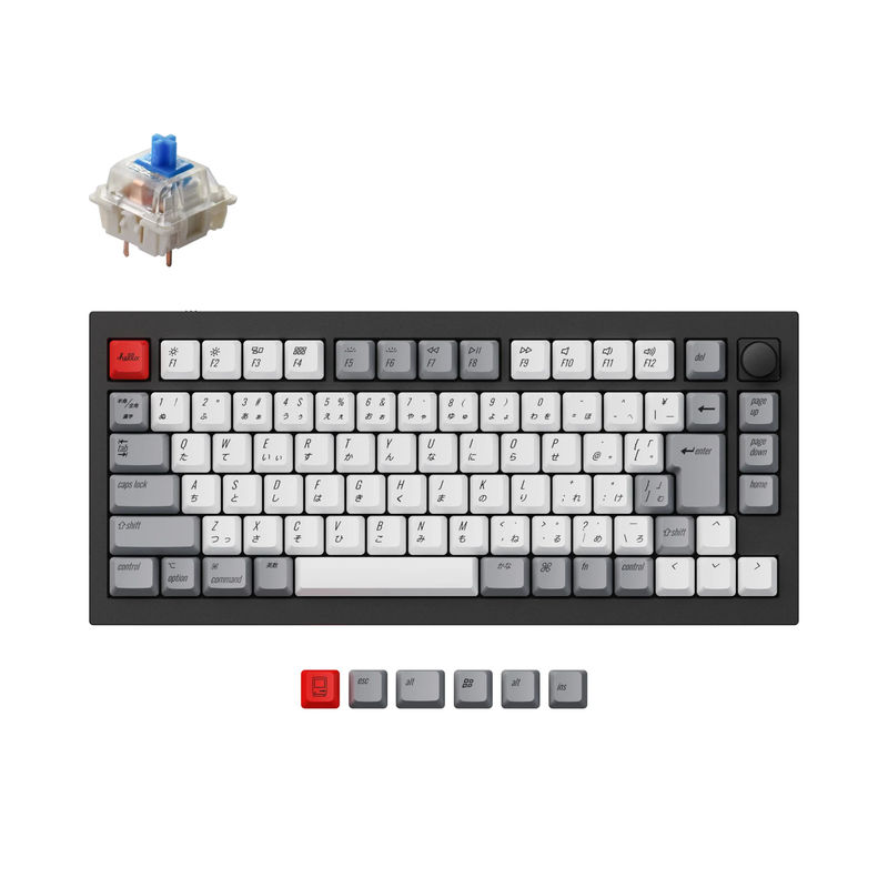 Keychron Q1 QMK Custom Mechanical Keyboard (Japan JIS Layout) - Type:Fully Assembled Knob - Color:Carbon Black - Switches:Gateron G Pro Blue
