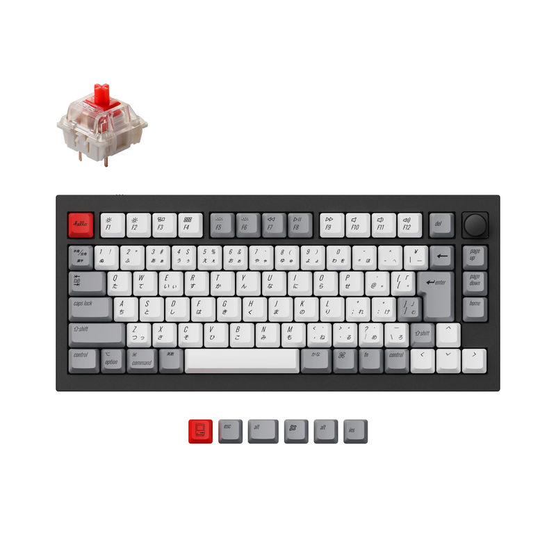 Keychron Q1 QMK Custom Mechanical Keyboard (Japan JIS Layout) - Type:Fully Assembled Knob - Color:Carbon Black - Switches:Gateron G Pro Red