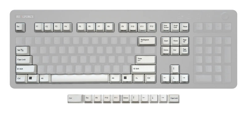 Topre Realforce R3 Keycap Set - Kit:Text Modifiers - Primary Keycap Color:White