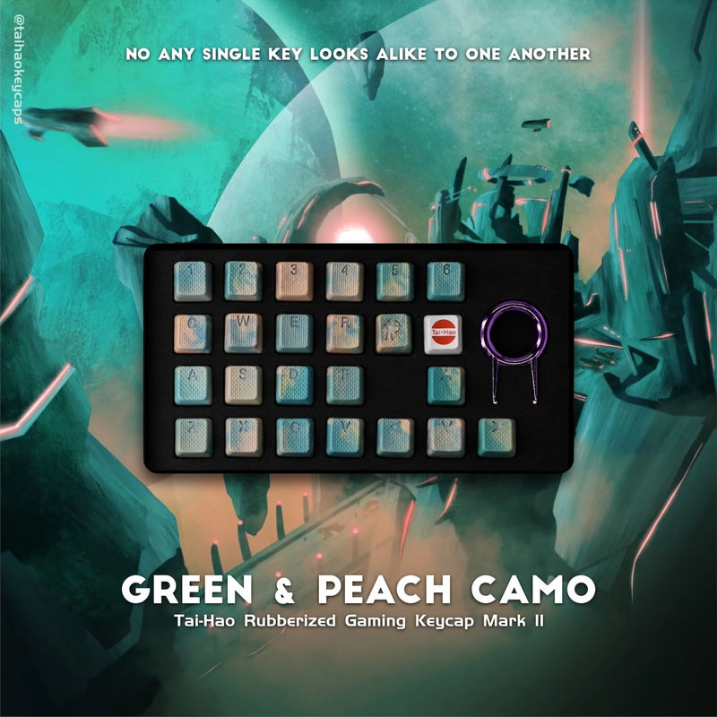 Tai-Hao Green & Peach Camo 23 Key OEM Profile TPR Rubberized Gaming Backlit Keycap Set