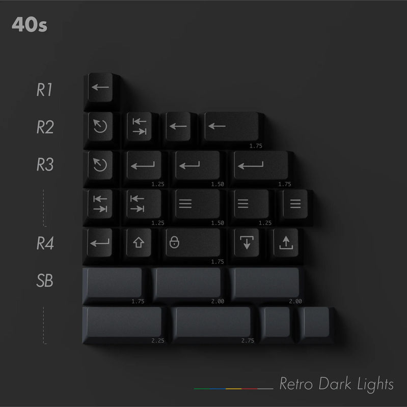 KBDFans PBTFans Retro Dark Lights 40s Kit 26 Key Cherry Profile Double Shot PBT Add-on Keycap Set