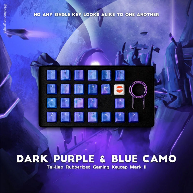Tai-Hao Dark Purple & Blue Camo 23 Key OEM Profile TPR Rubberized Gaming Keycap Set