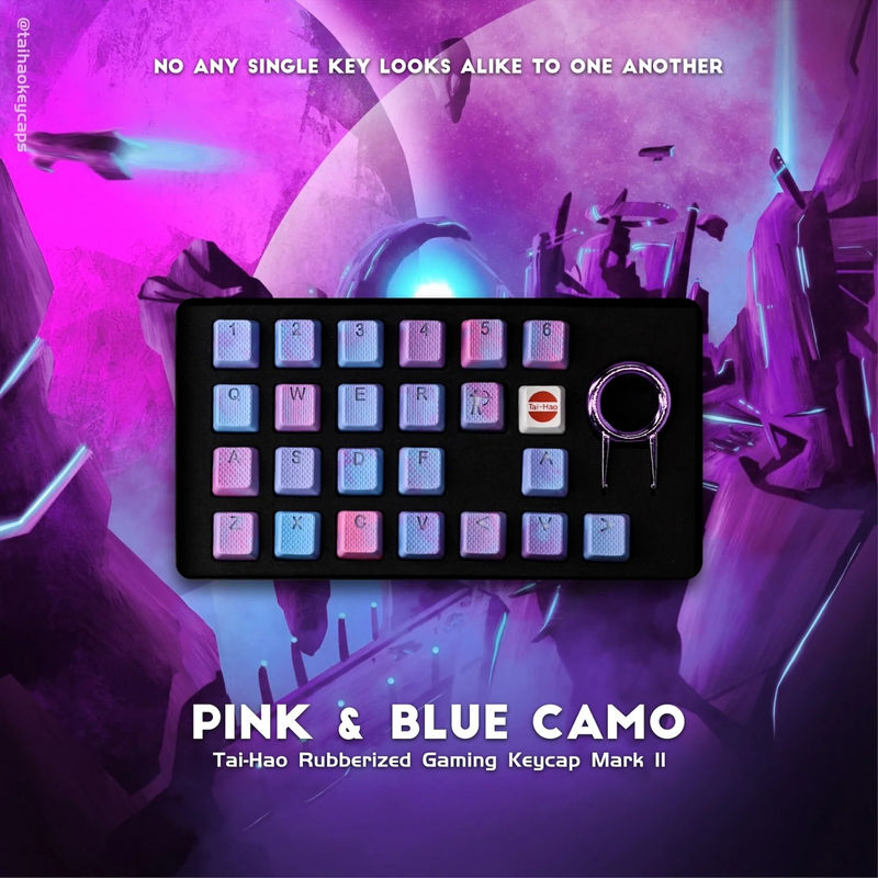 Tai-Hao Pink & Blue Camo 23 Key OEM Profile TPR Rubberized Gaming Backlit Keycap Set