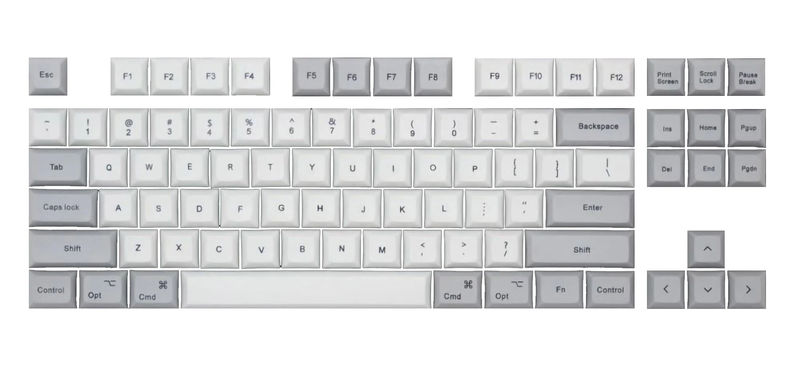 KBDFans White and Grey 100 Key DSA Profile Dye Sub PBT Keycaps