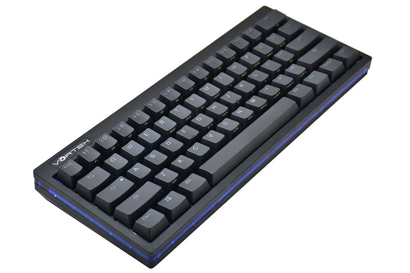 Vortex POK3R Black LE Blue Border RGB LED 60% Double Shot PBT Mechanical Keyboard - Switch:Cherry MX Nature White