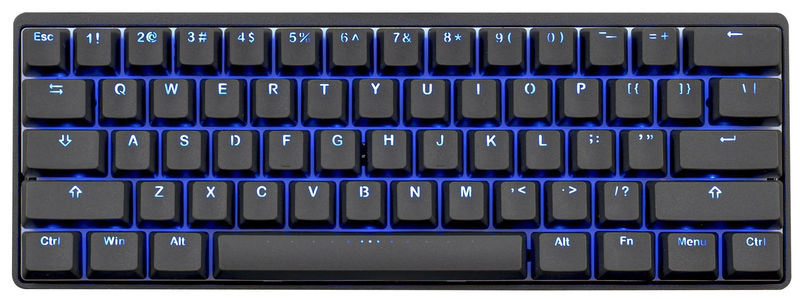 Vortex New POK3R Black Aluminum 60% Blue LED Double Shot PBT Mechanical Keyboard - Switch:Cherry MX Speed Silver