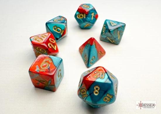 Chessex Gemini Mini 7 Die Set Red / Teal / Gold