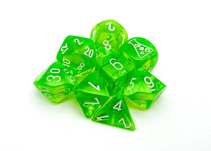 Chessex Translucent Rad Green / White 7-Die Set with Bonus Die