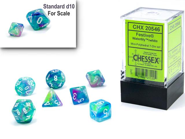 Chessex Festive Mini Polyhedral Waterlily / White 7-Die Set