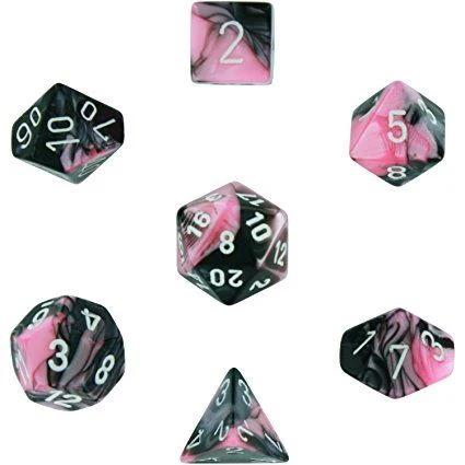 Chessex Gemini Mini 7 Die Set Black / Pink / White