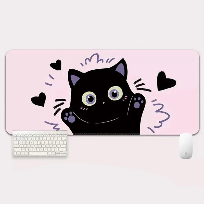 YUZNII Oversized Cartoon Kitten Mouse Pad Desk Mat - Type:800*300mm - Version:Pouncing cat