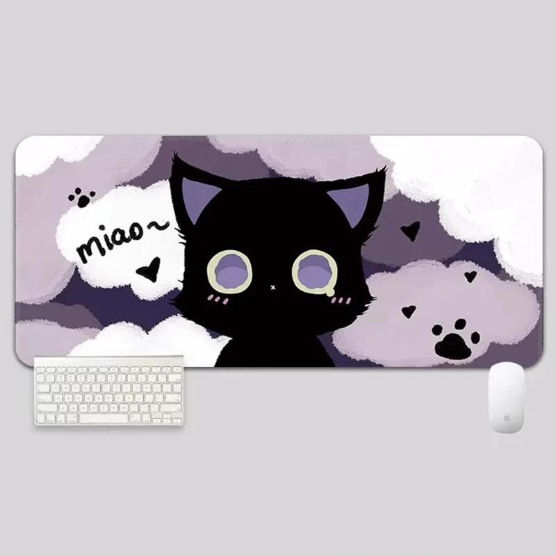 YUZNII Oversized Cartoon Kitten Mouse Pad Desk Mat - Type:800*300mm - Version:Black cat