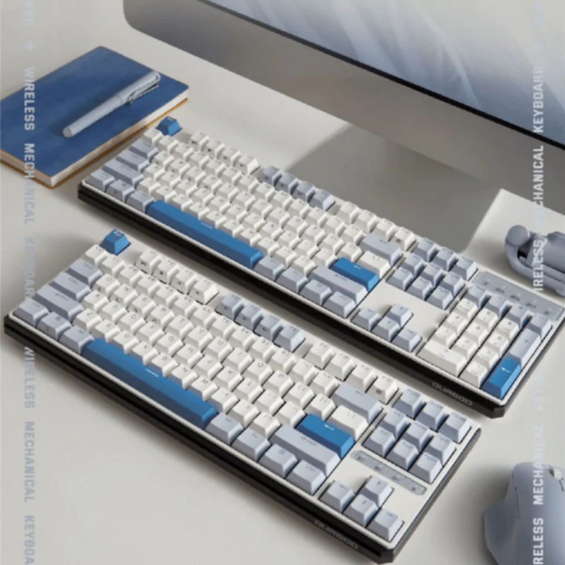 DURGOD K610W/K620W Hot-swap Three Modes Mechanical Keyboard - Version:WhiteBlue-no backlight - Type:K610w-104keys - Switch:Brown Switch