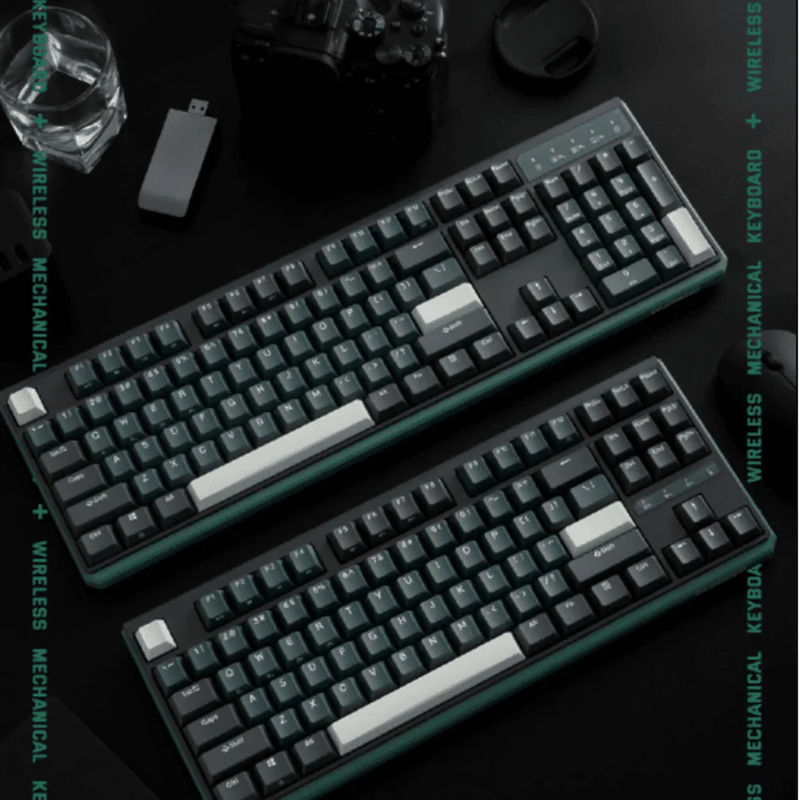 DURGOD K610W/K620W Hot-swap Three Modes Mechanical Keyboard - Version:BlackGreen-no backlight - Type:K620w-87keys - Switch:Red Switch