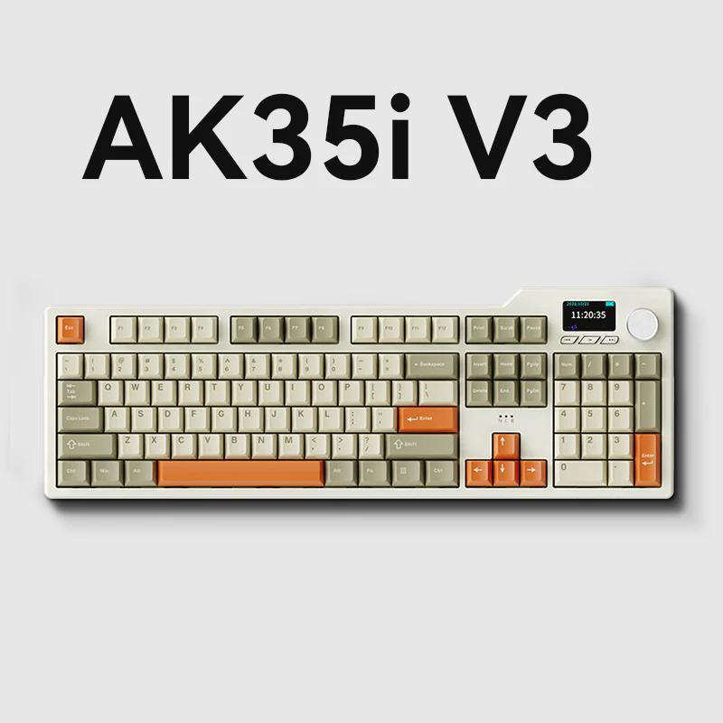 AJAZZ AK35i V3 Wireless 104Keys Screen Mechanical Keyboard - Three Mode Version:Orange - Switch:Avocado Switch