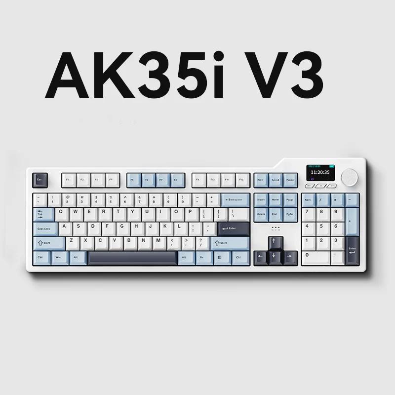 AJAZZ AK35i V3 Wireless 104Keys Screen Mechanical Keyboard - Three Mode Version:White Blue - Switch:Avocado Switch