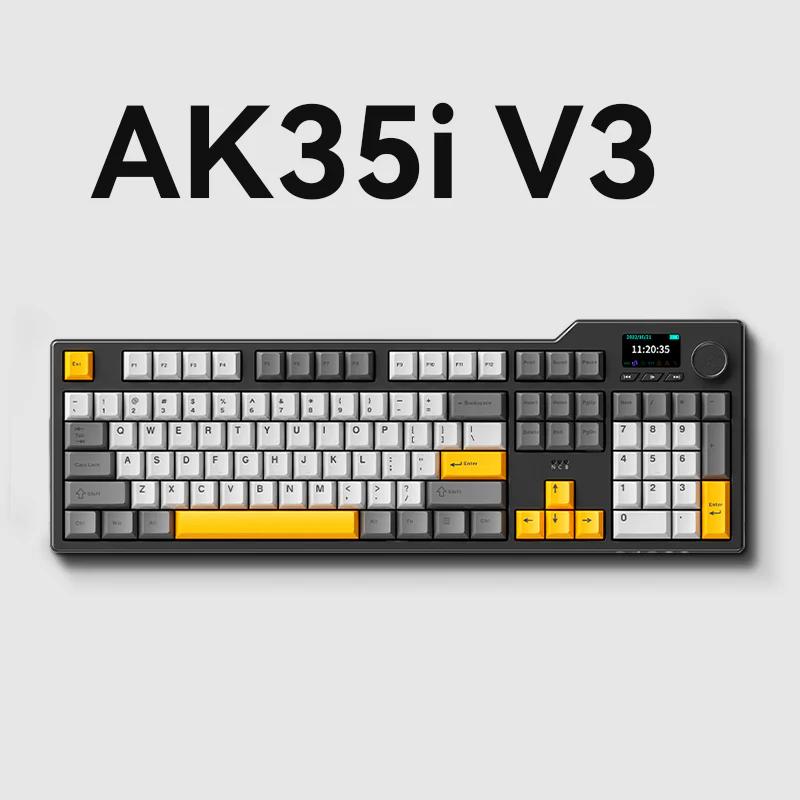 AJAZZ AK35i V3 Wireless 104Keys Screen Mechanical Keyboard - Three Mode Version:Black Grey - Switch:Avocado Switch
