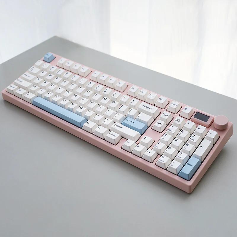 Keydous NJ98 Pink Mechanical Keyboard - Version:Pink - Switch:Blueberry Ice Cream Pro - Plate:Brass