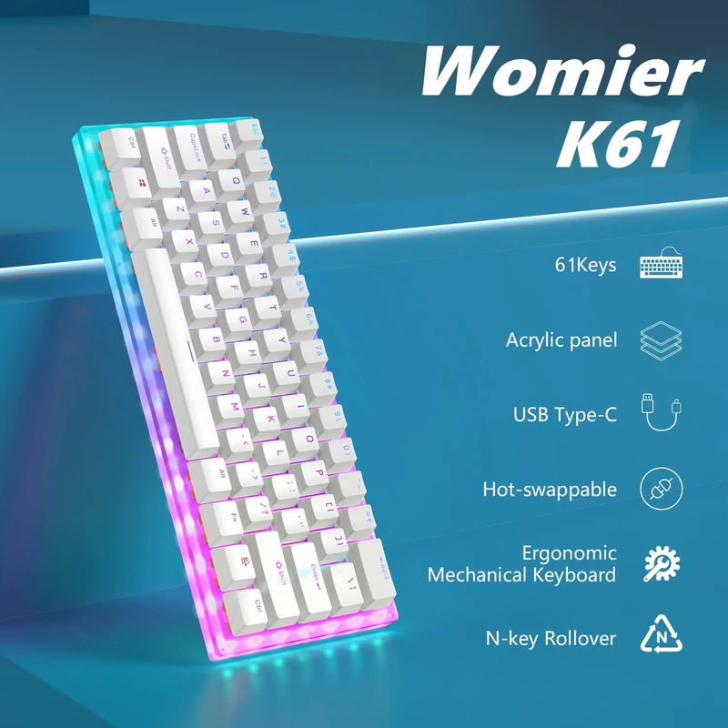 Womier K61/K61 PRO Compact 61 Keys Hotswap RGB Mechanical Keyboard - Version:Womier K61 - Switch:Black Switch