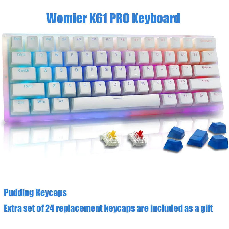 Womier K61/K61 PRO Compact 61 Keys Hotswap RGB Mechanical Keyboard - Version:Womier K61 PRO - Switch:Black Switch