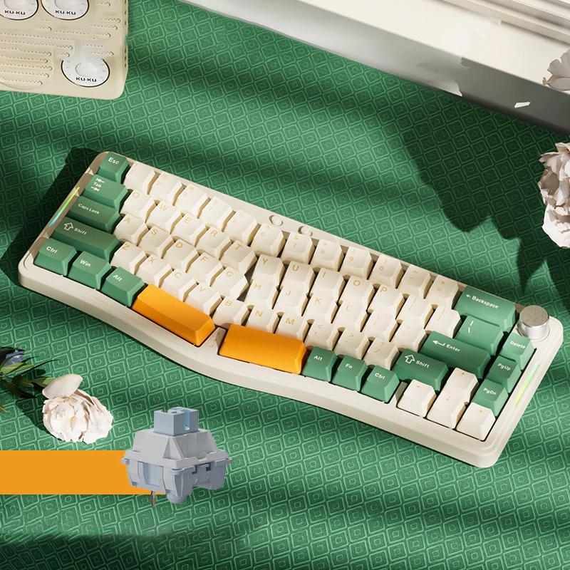 AJAZZ AKS068pro Ergonomic Gasket Mechanical Keyboard - Version:Green - Switch:AS Sea Salt