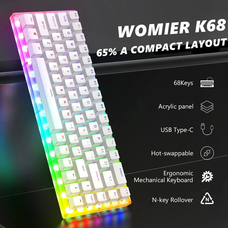 Womier K68 Hotswap RGB Mechanical Keyboard - Color:K68 - Axis Body:Blue Switch