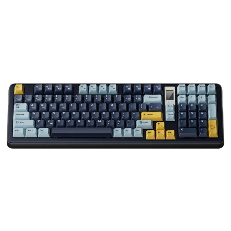 AJAZZ AC100 LCD Aluminium Alloy Mechanical Keyboard - Version:Three Mode-RGB - Color Type:Black Blue - Switch:Butter Ice Cream