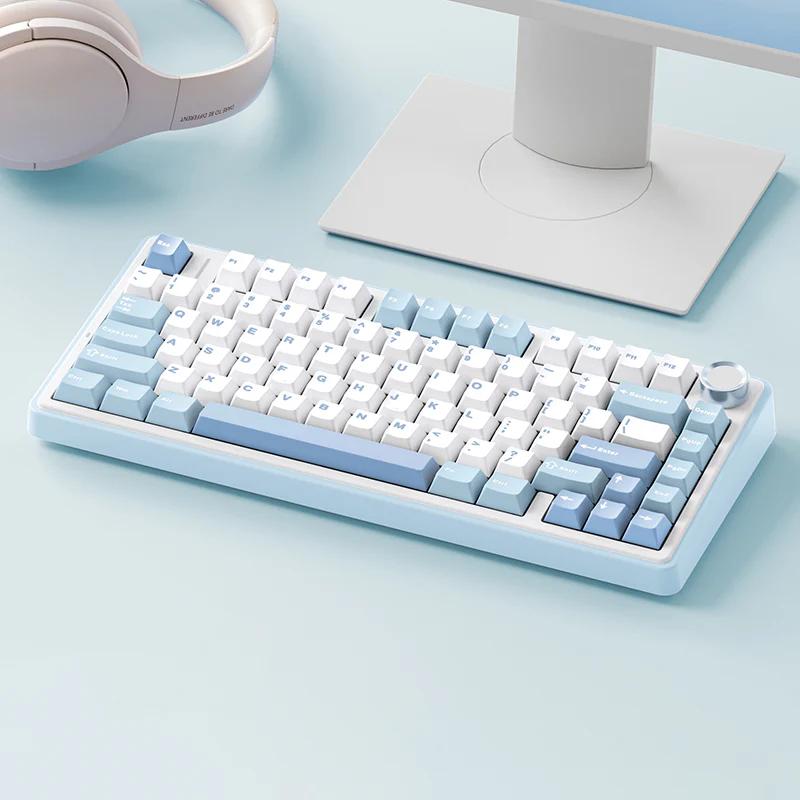 AULA F75 Gasket Three Mode Mechanical Keyboard - Version:F75 Sea Salt Blue - Switch:TTC New Moon