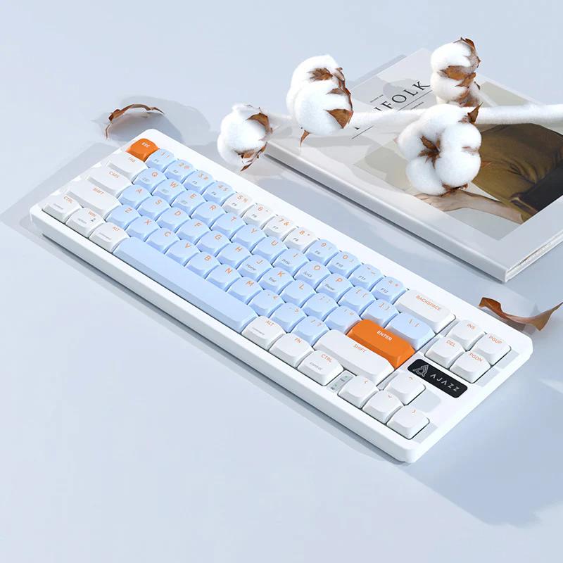 AJAZZ AKL680 Low Profile Mechanical Keyboard - Version:White Blue - Switch:Brown Switch - Backlight:None