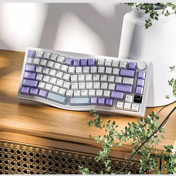 AJAZZ AKS075 Ergonomic VIA with Screen Mechanical Keyboard - Version:AKS075-Purple - Switch:Gift Linear Switch