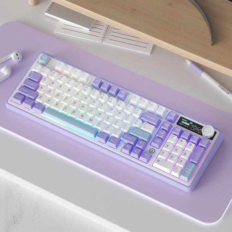 AJAZZ AK980 TFT Display Wireless Mechanical Keyboard - Version:Purple - Switch:Gift V2 Linear