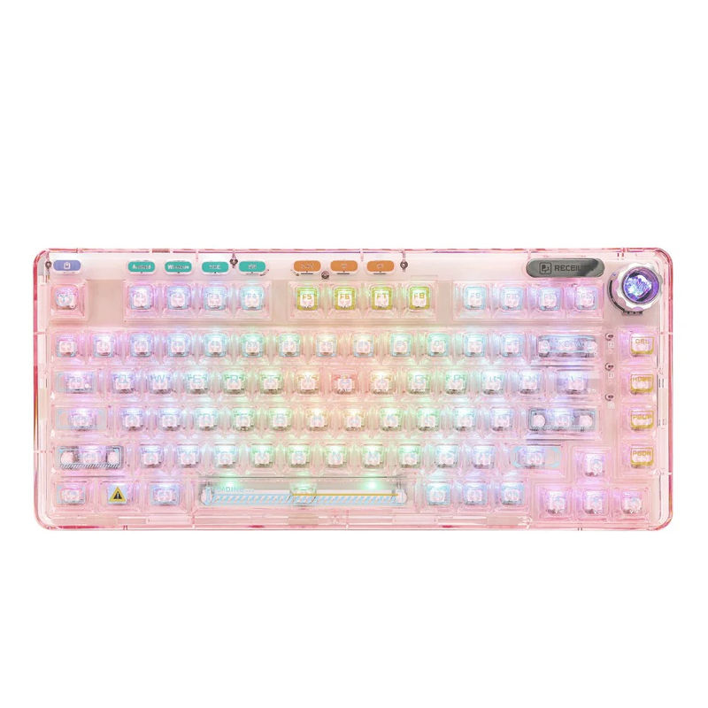 AULA F81 Gasket Hot-Swappable Transparent Mechanical Keyboard - Version:F81 Pink - Switch:Ice Crystal Switch