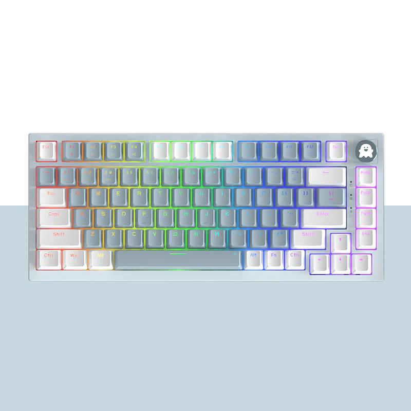 BASIC AK82 Gasket Three Mode Mechanical Keyboard - Version:AK82-WhiteBlue - Switch:Blue Switch