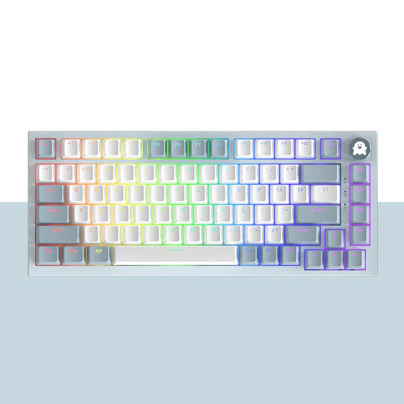 BASIC AK82 Gasket Three Mode Mechanical Keyboard - Version:AK82-BlueWhite - Switch:Red Switch