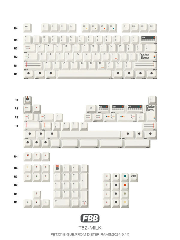 FBB T52 PBT Cherry Profile Keycaps Set - Version:T52 milk white