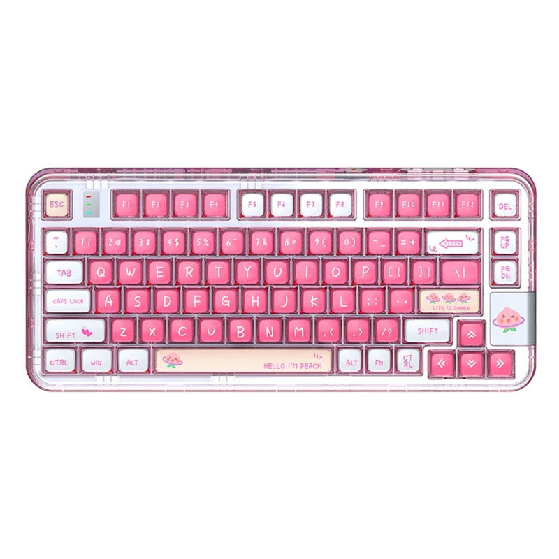 CoolKiller CK75 Pink Transparent Three Mode Mechanical Keyboard - Version:Pink-With Aluminum Case - Switch:Meowth switch