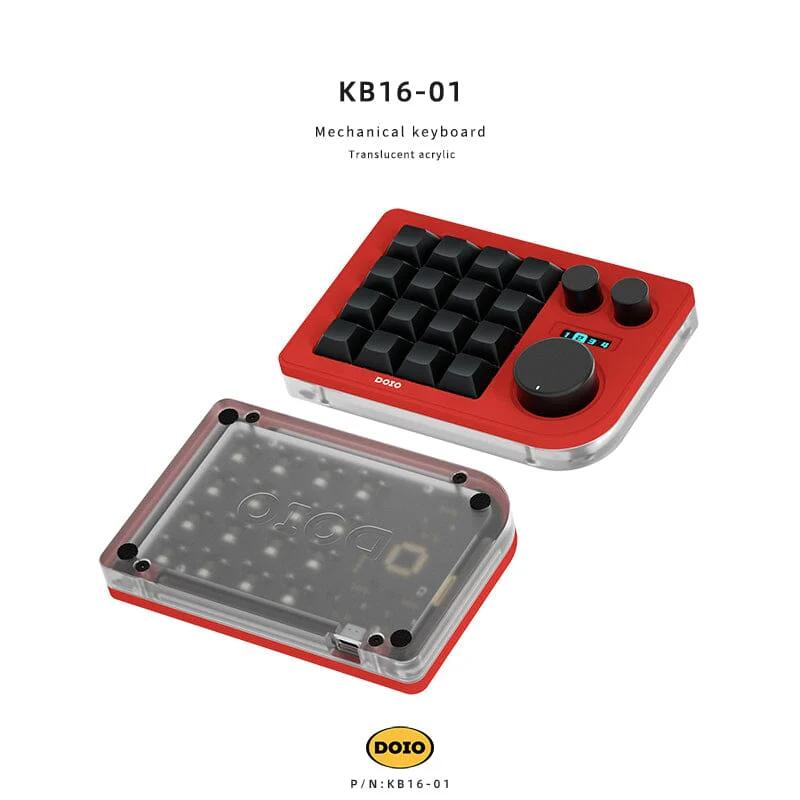 DOIO KB16-01 Macro Keyboard - Version:Red - Gateron Switch:G Yellow Pro