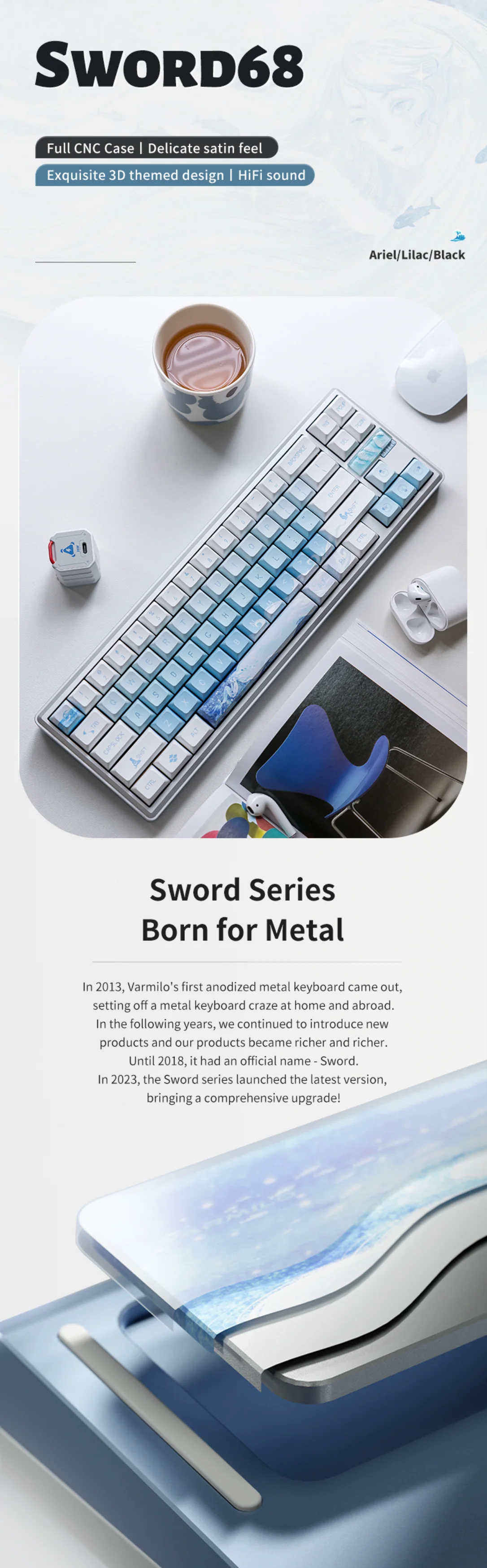 VARMILO Sword68 Full CNC Metal Three Mode Mechanical Keyboard